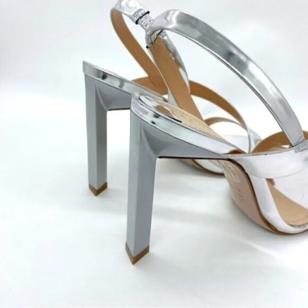 Schutz Kelly Metallic Silver Slingback Sandal Heels New